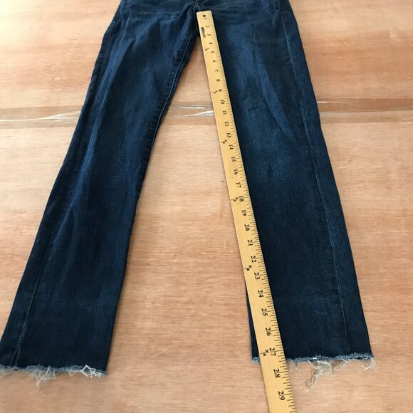 DL1961 Mara Instasculpt Straight Jeans Women 24 Blue Mid Rise Dark Wash Raw Hem - Picture 8 of 12